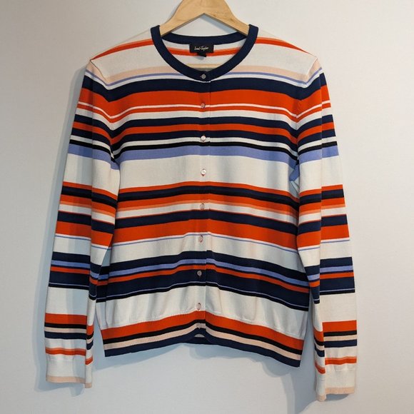 Lord & Taylor Striped Round Neck Cardigan XL - Picture 2 of 7